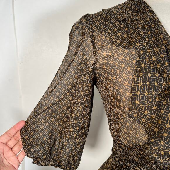 LAUREN Ralph Lauren Women's Ruffle Trim Top Blouse S Sheer Balloon Sleeve - Picture 2 of 4